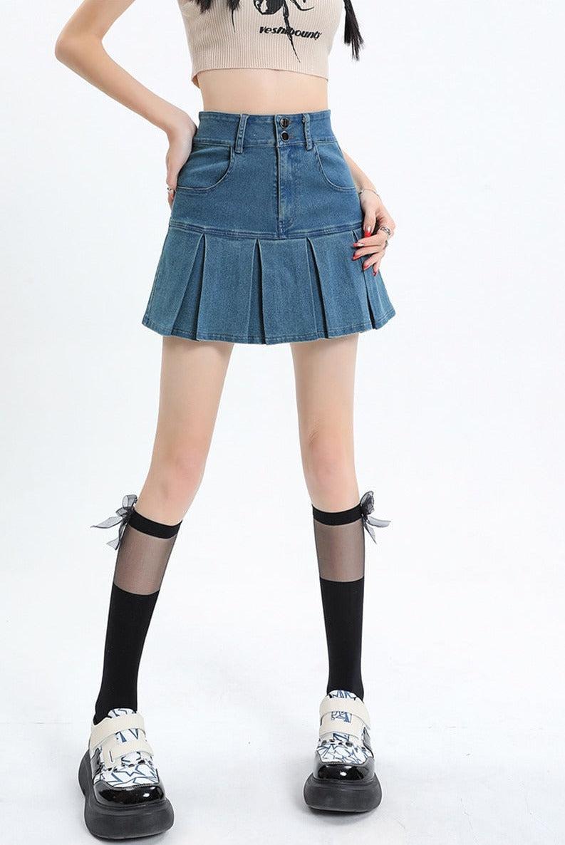 Y2K Pleated Jean Mini Skort