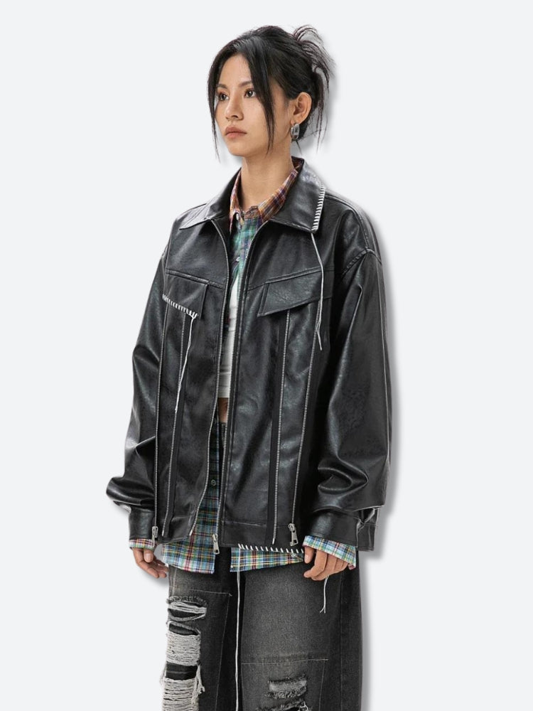 Zip-Up Faux Leather Jacket