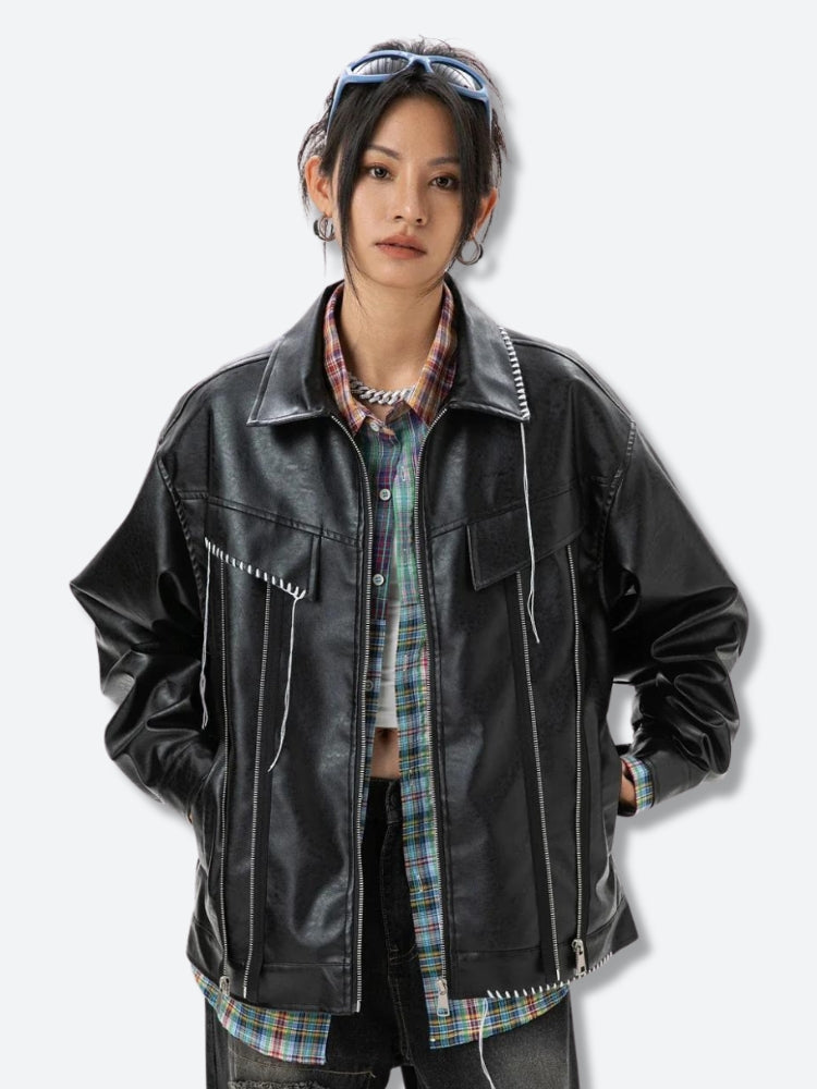 Zip-Up Faux Leather Jacket