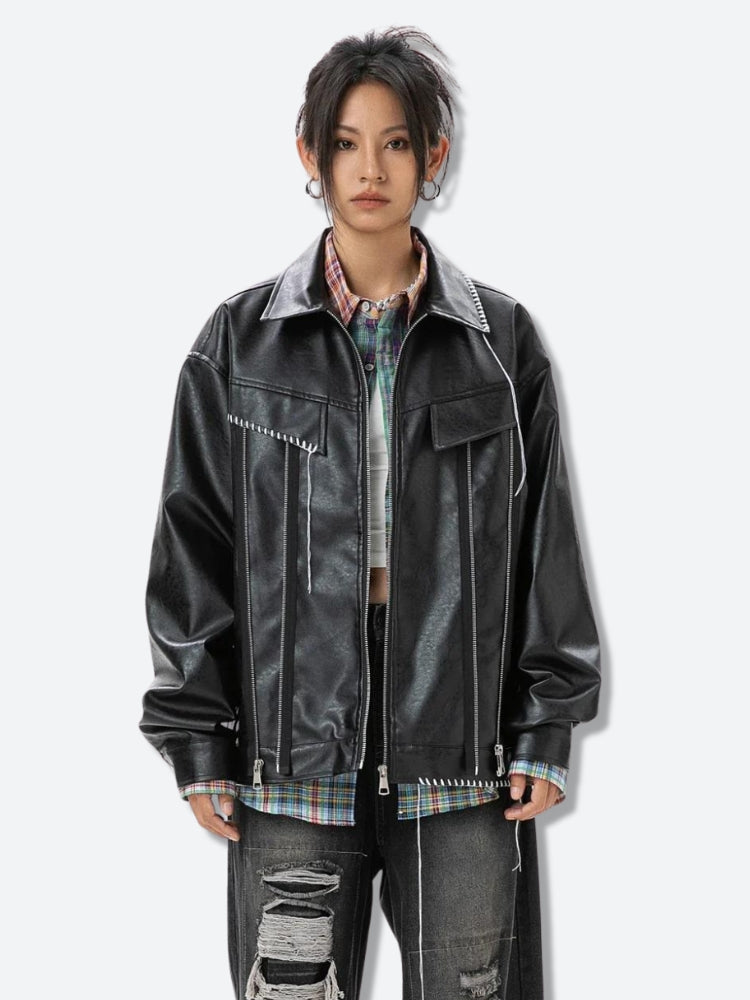 Zip-Up Faux Leather Jacket